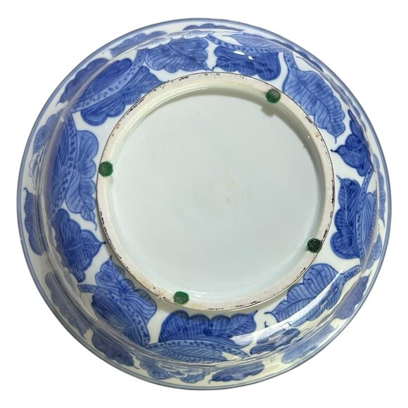 Blue White VNTG Porcelain Peony Bowl Large 10.5” Decor Bowl Floral Chinoserie - Picture 2 of 5